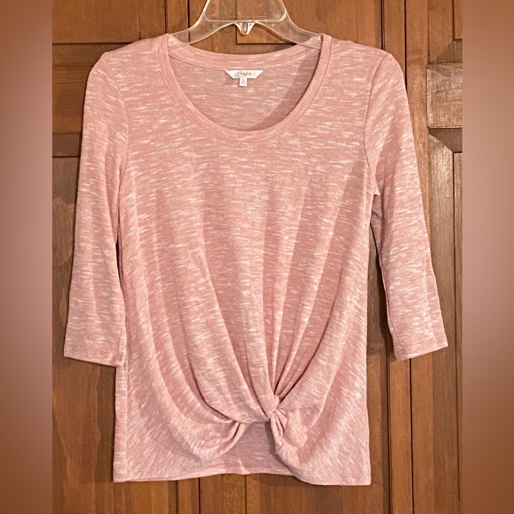 CANDIE’S 3/4 SLEEVE PINK/CORAL SWEATER~SMALL~TWIST FRONT